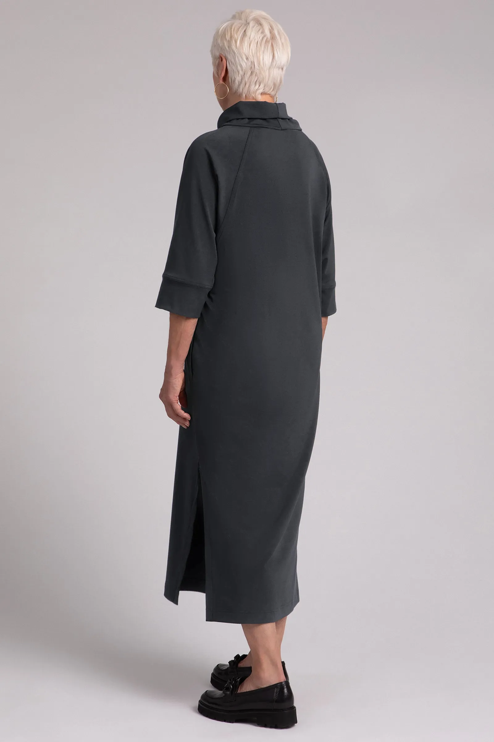 Fleece Back Jersey Cozy Raglan Funnel Neck Dress