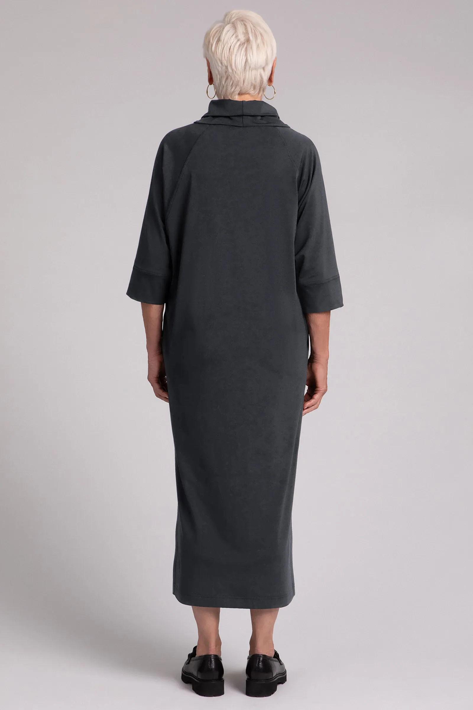 Fleece Back Jersey Cozy Raglan Funnel Neck Dress
