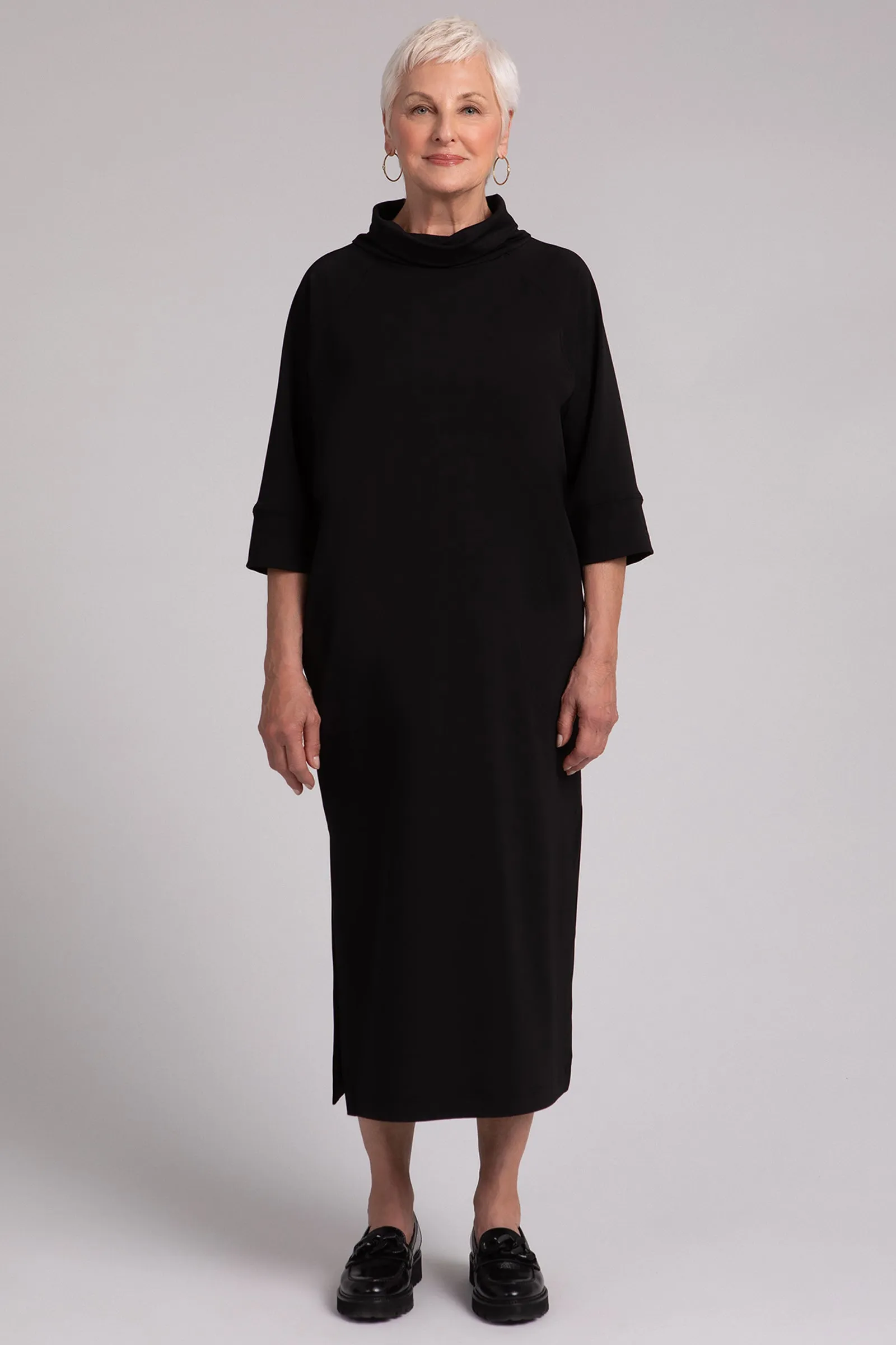 Fleece Back Jersey Cozy Raglan Funnel Neck Dress
