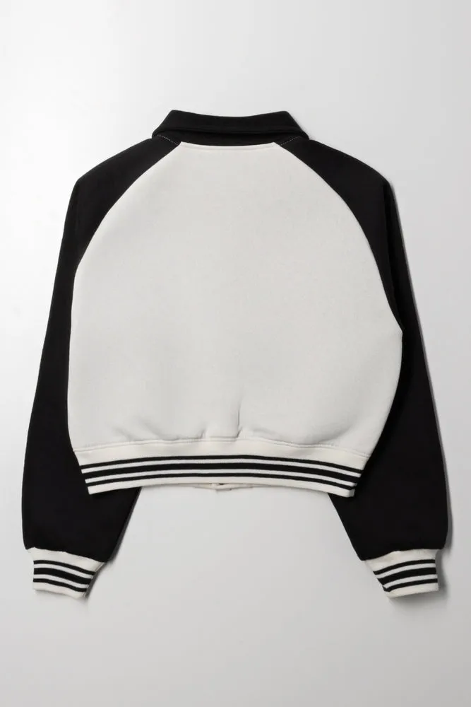 Fleece Bomber Jacket Cream And Black