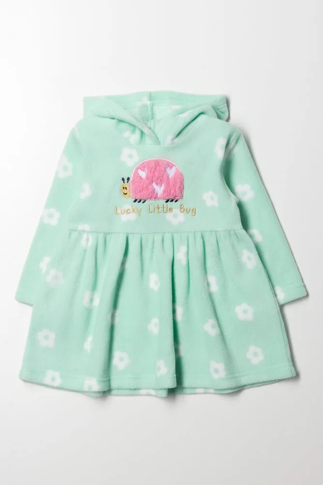 Fleece Hooded Dress Light Green