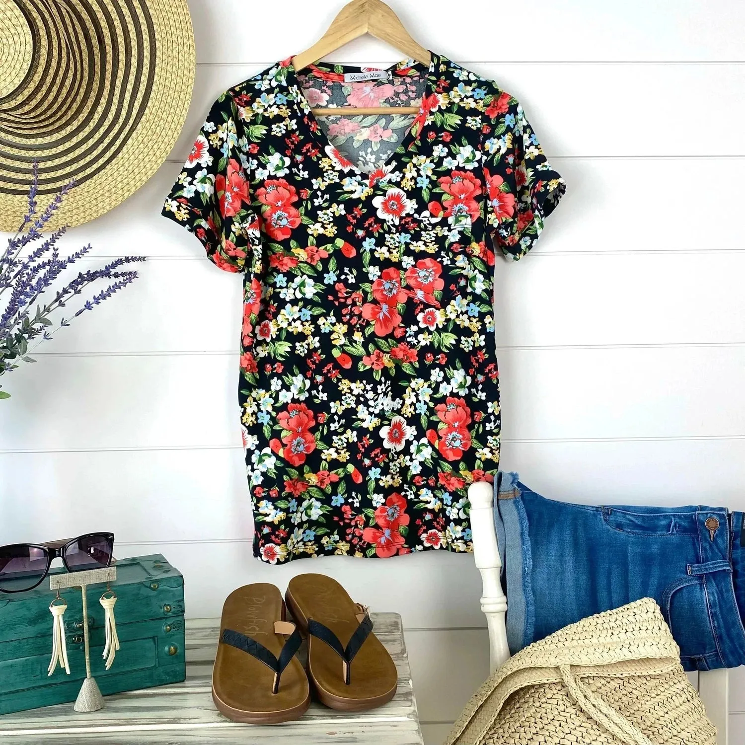 Floral Pocket Tee Shirt by Michelle Mae