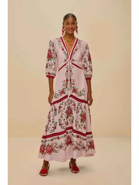 FLOWER TAPESTRY PINK MAXI DRESS
