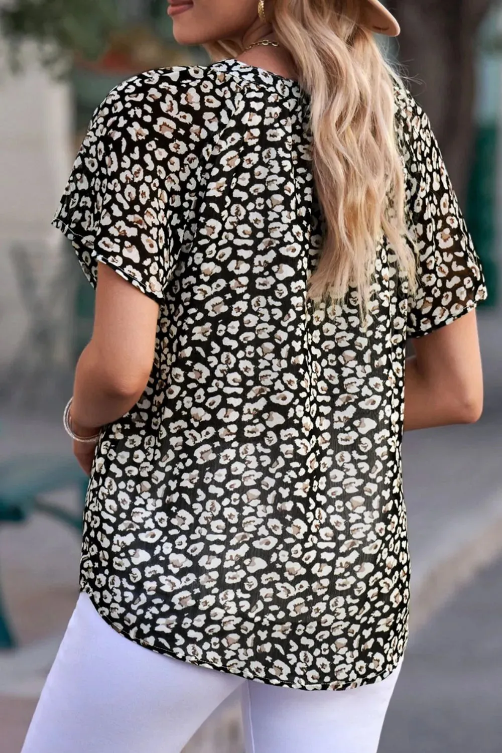 Flutter Sleeve Notched Floral Summer Blouse