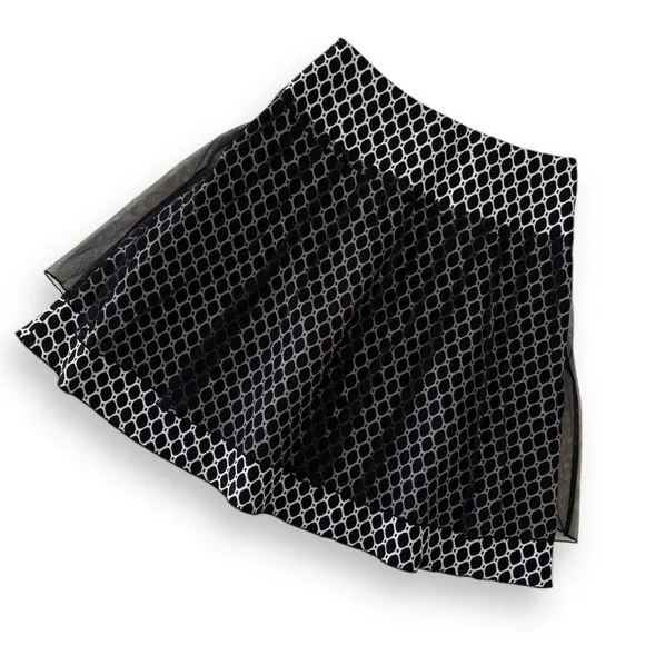For the Republic Flared Wool/Tuille Skirt Black/White Wm Sz 6 NWT Unique Embroid