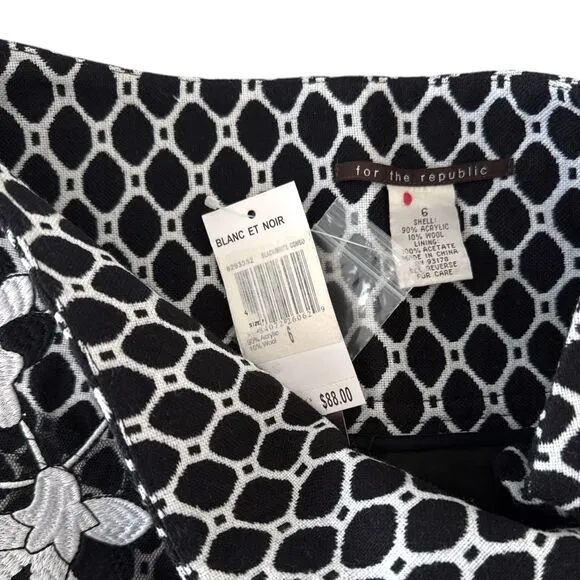 For the Republic Flared Wool/Tuille Skirt Black/White Wm Sz 6 NWT Unique Embroid