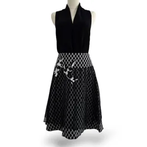For the Republic Flared Wool/Tuille Skirt Black/White Wm Sz 6 NWT Unique Embroid