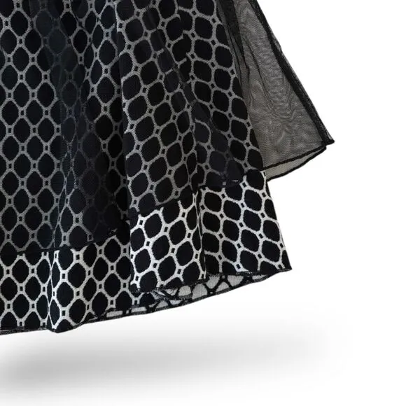 For the Republic Flared Wool/Tuille Skirt Black/White Wm Sz 6 NWT Unique Embroid