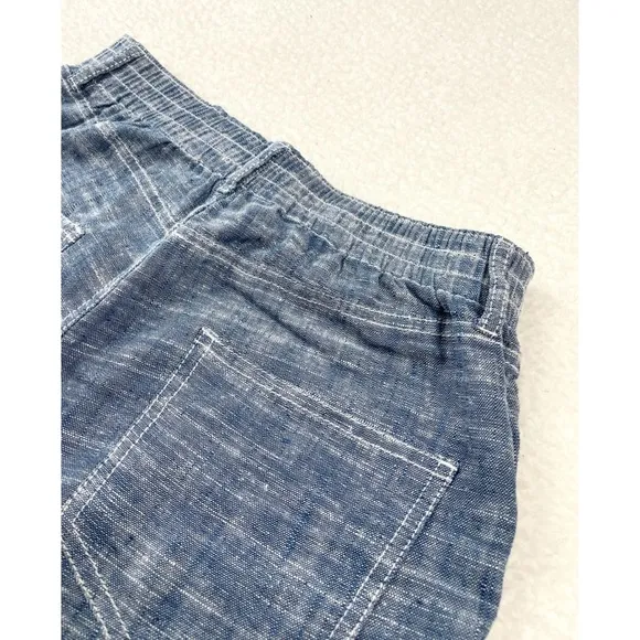 FRENCH CONNECTION • Blue Linen High-Waisted Shorts