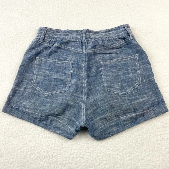 FRENCH CONNECTION • Blue Linen High-Waisted Shorts