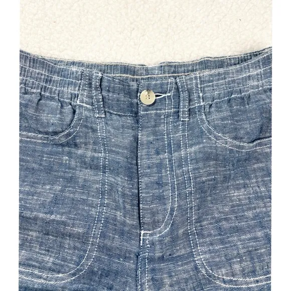 FRENCH CONNECTION • Blue Linen High-Waisted Shorts