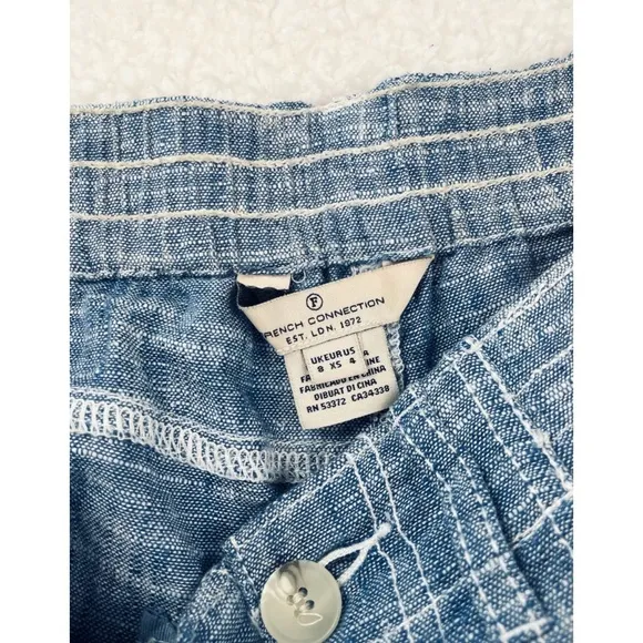 FRENCH CONNECTION • Blue Linen High-Waisted Shorts