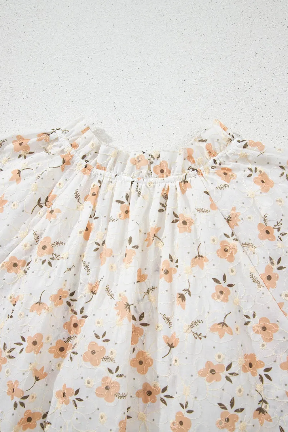 Frill Printed Notched Short Sleeve Blouse