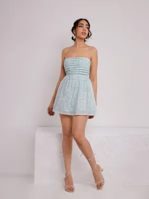 Front Bustier Pleated Mini Printed Tube Dress