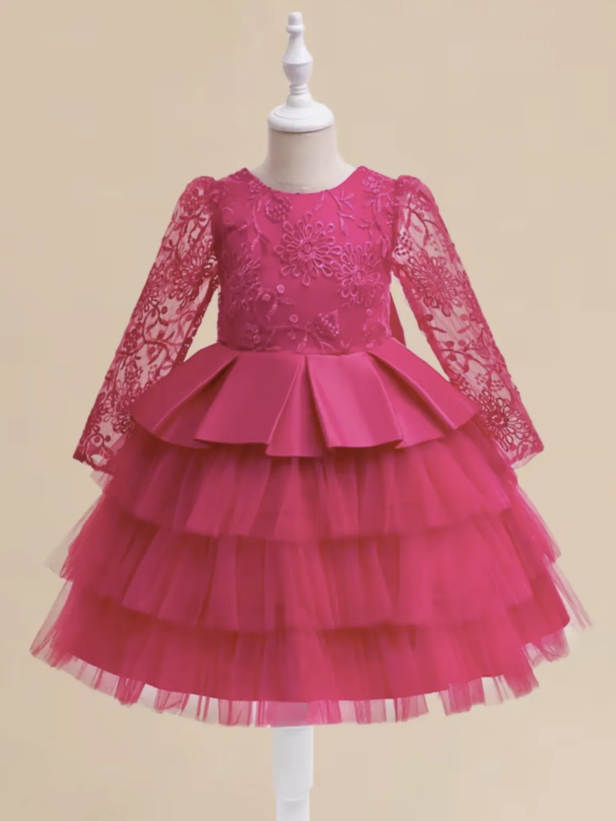 Fuchsia Floral Lace Ruffle Dress