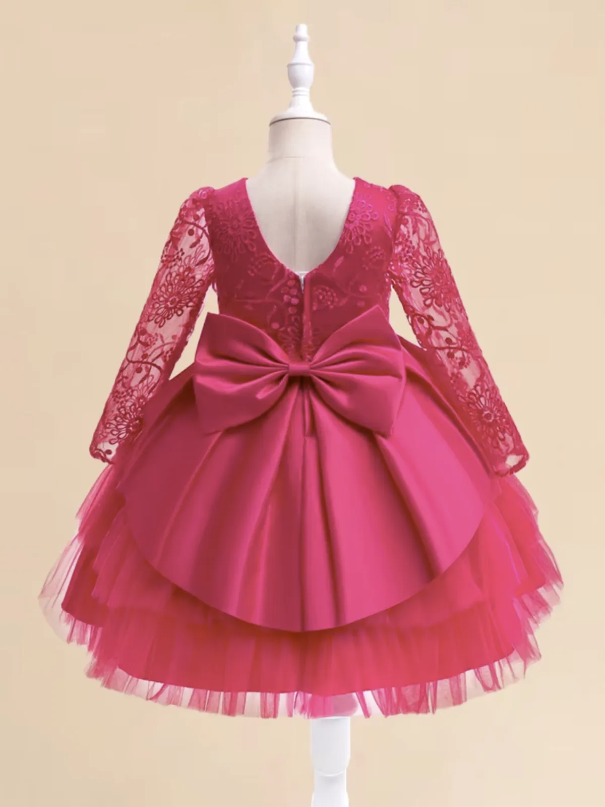 Fuchsia Floral Lace Ruffle Dress