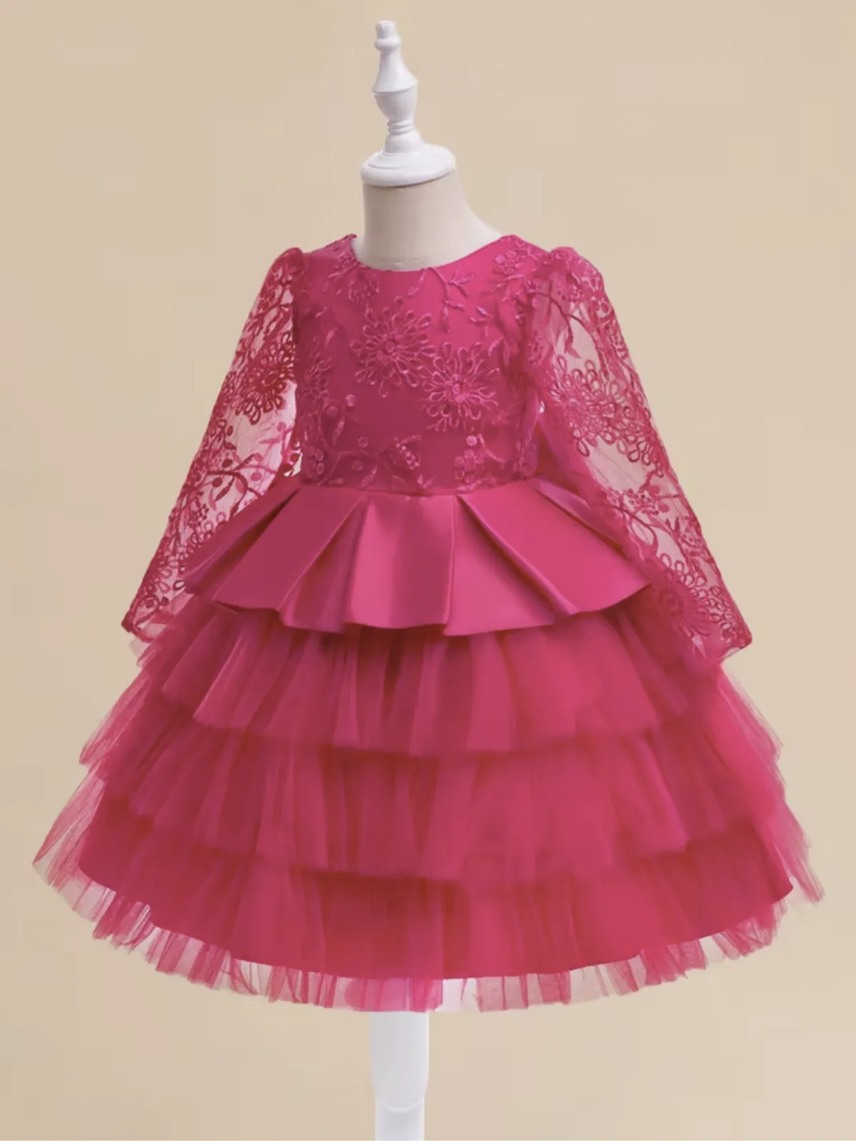 Fuchsia Floral Lace Ruffle Dress