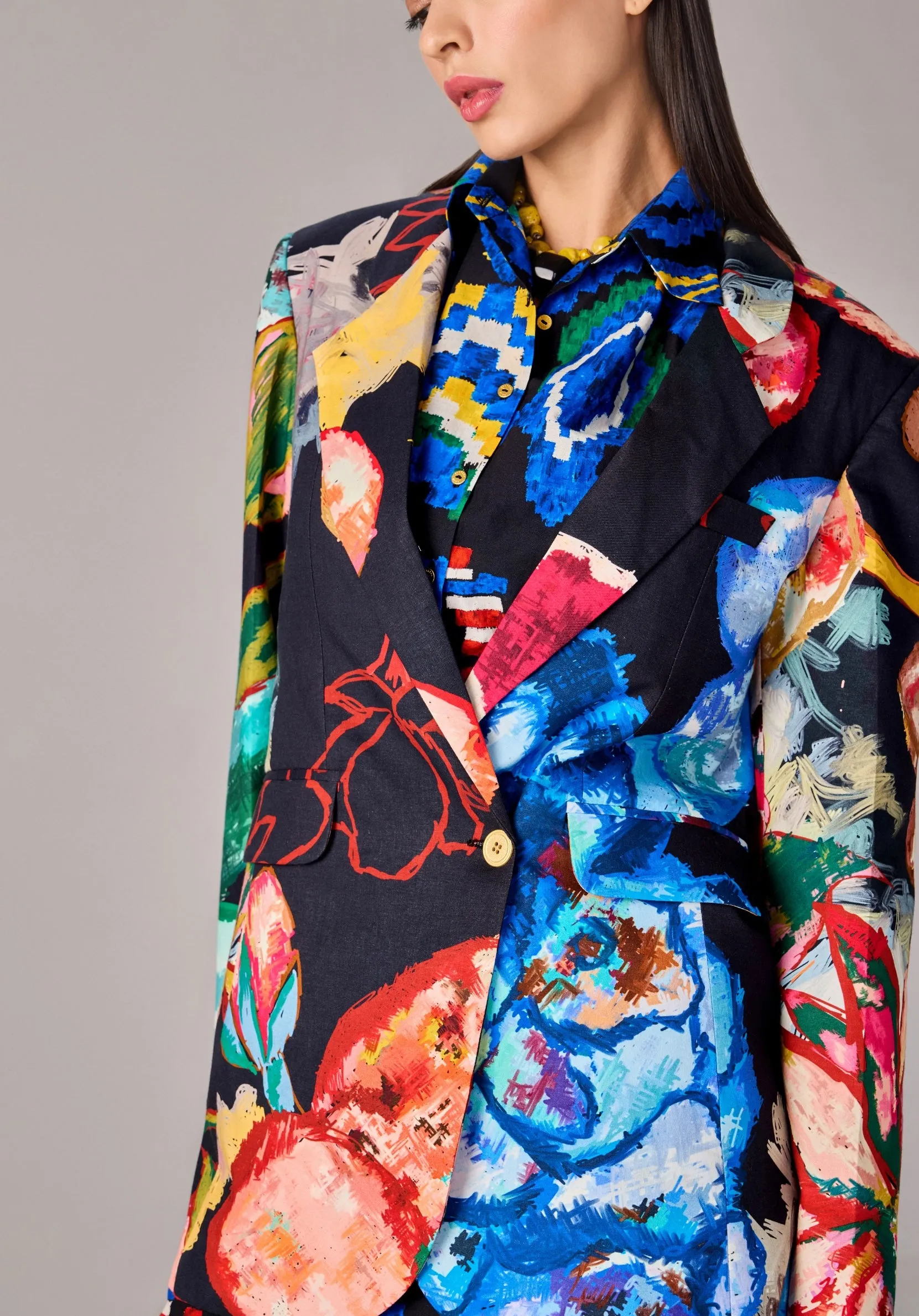 Gaia multicolor blazer, shirt and skort