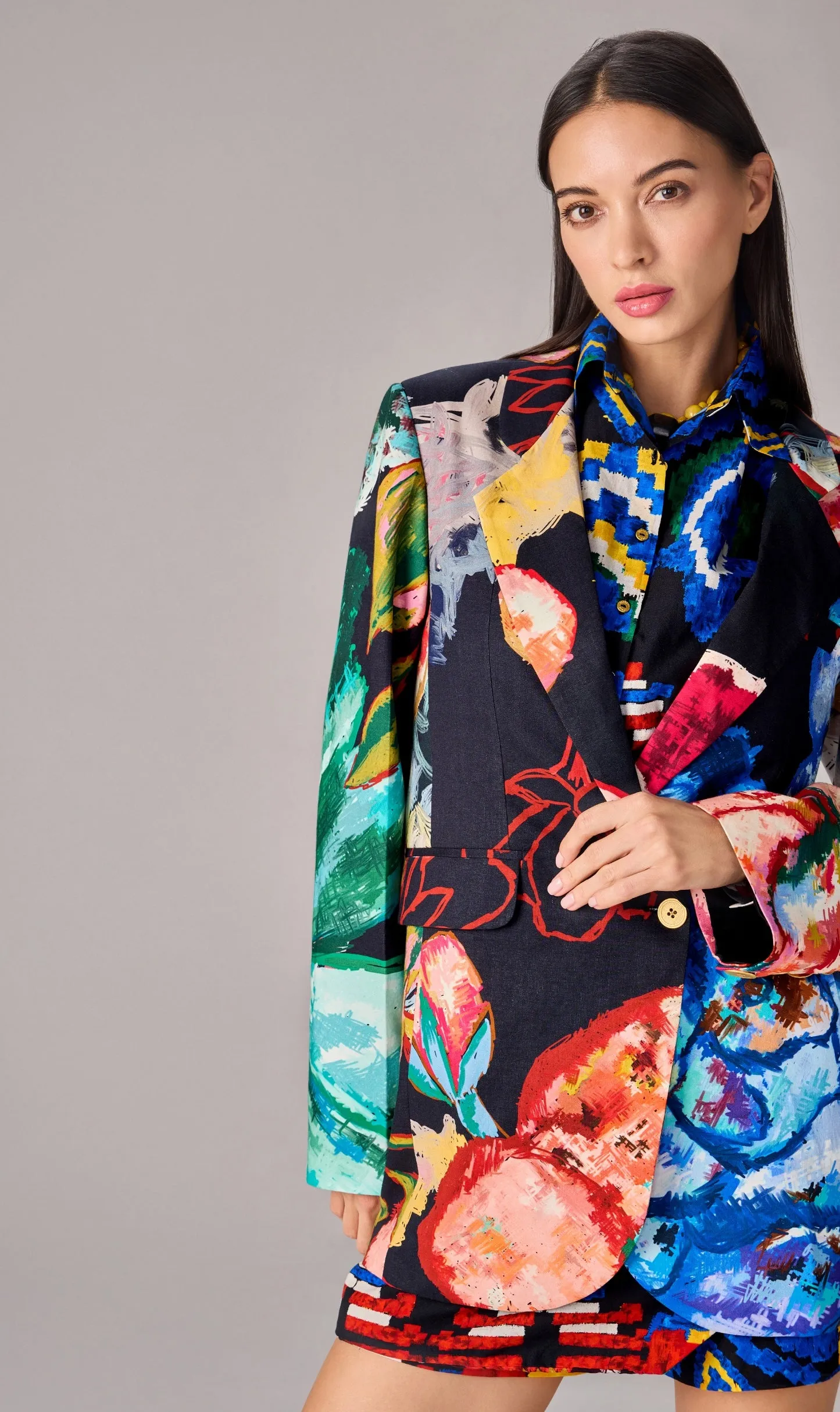 Gaia multicolor blazer, shirt and skort