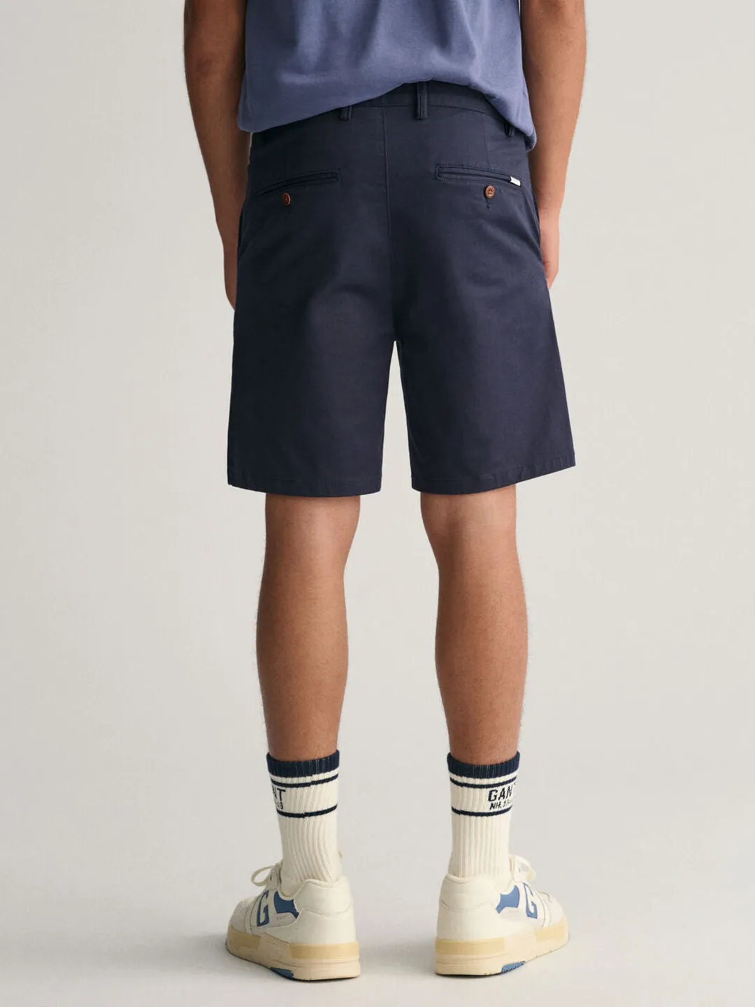 Gant Boys Navy Blue Solid Mid-rise Regular Fit Chino Shorts