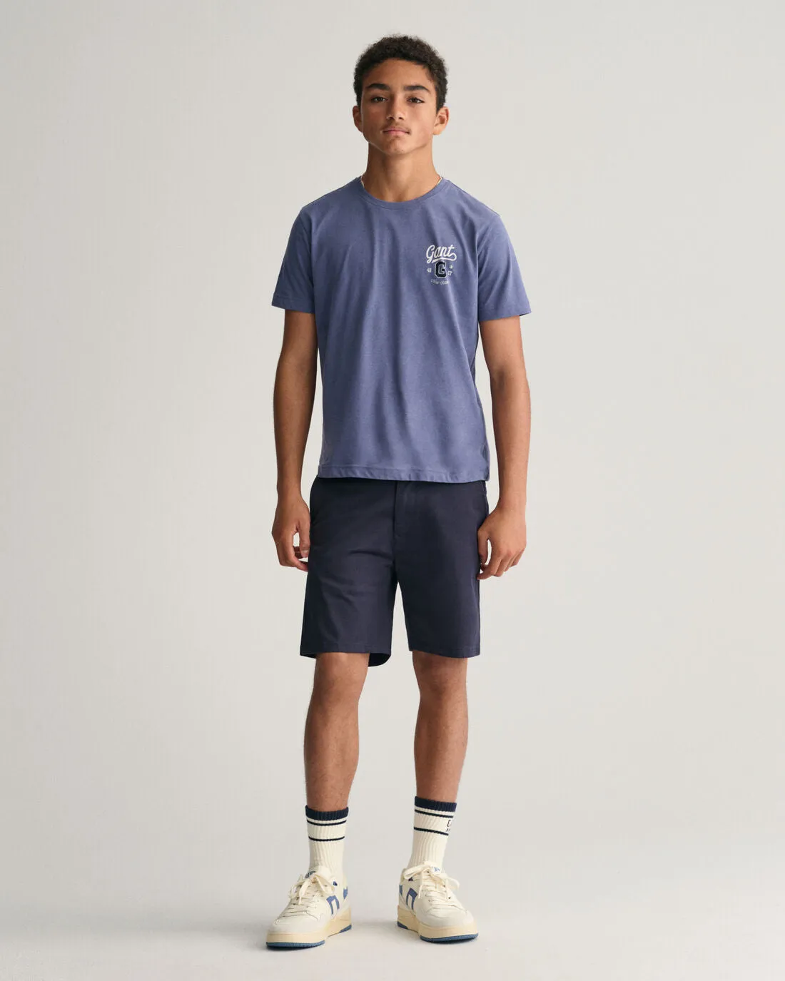 Gant Boys Navy Blue Solid Mid-rise Regular Fit Chino Shorts