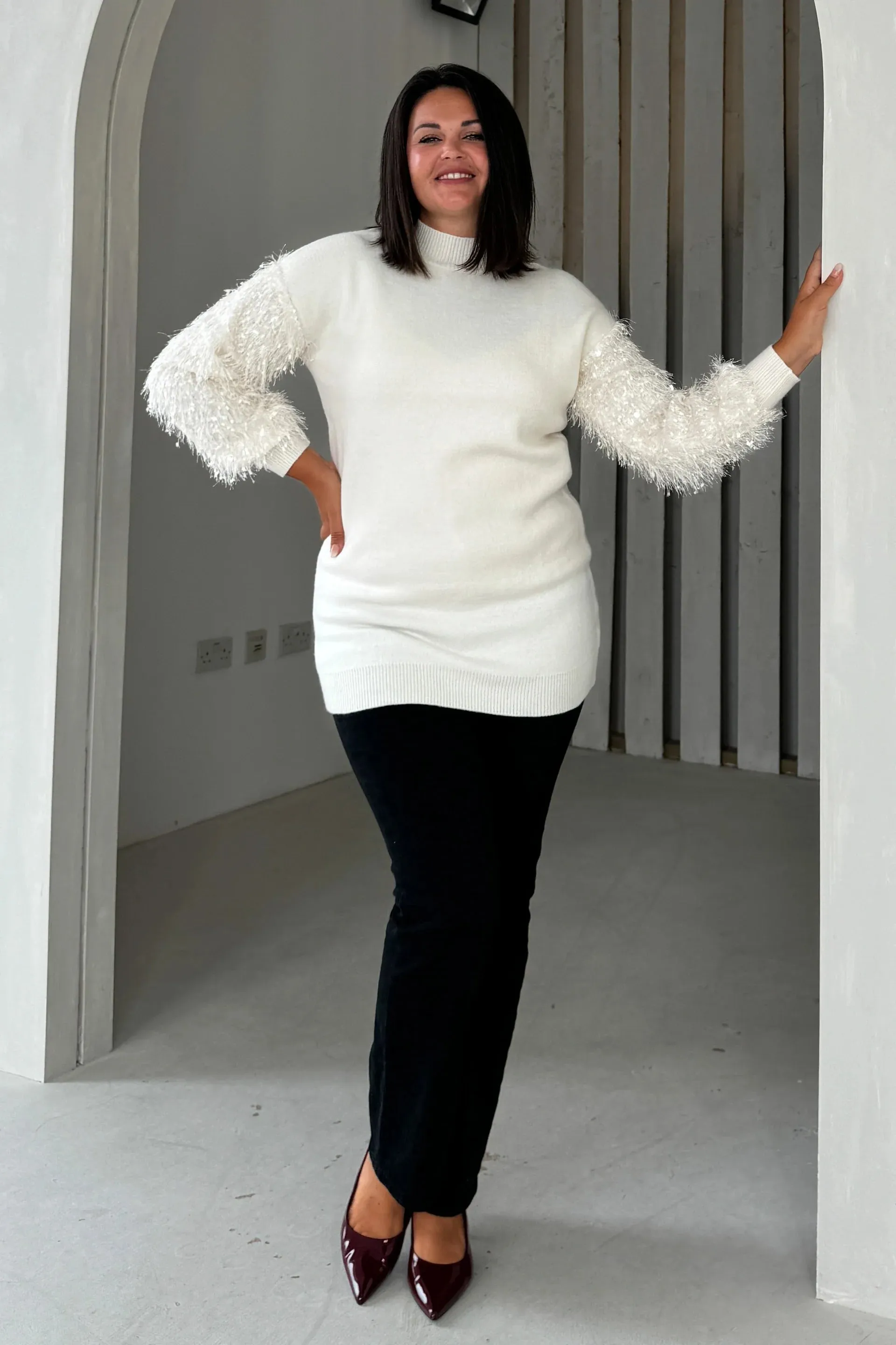 Girl in Mind Emmy Knit Textured Sleeve Jumper Dress