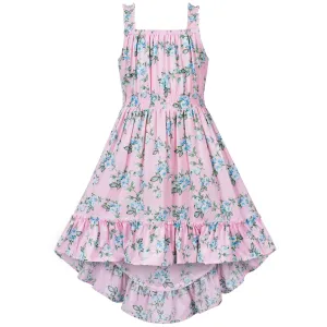 Girls Dress Hi-lo Cute Suspender Wide Spaghetti Flower Sleeveless Size 7-14 Years