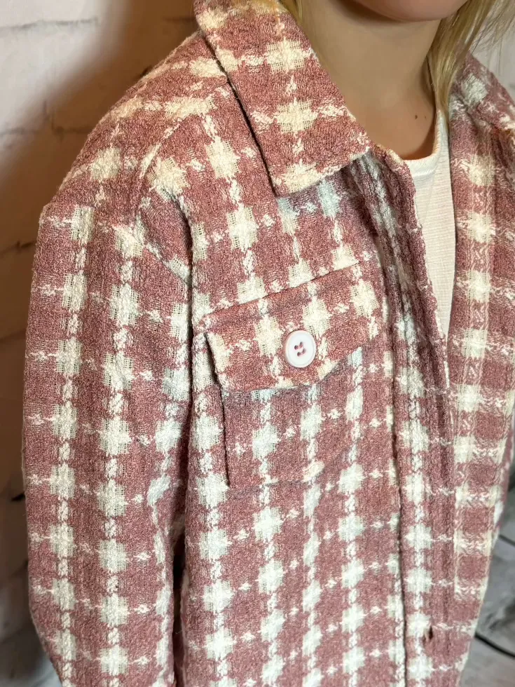 Girls Front Button Down Tweed Oversized Jacket