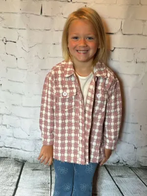 Girls Front Button Down Tweed Oversized Jacket