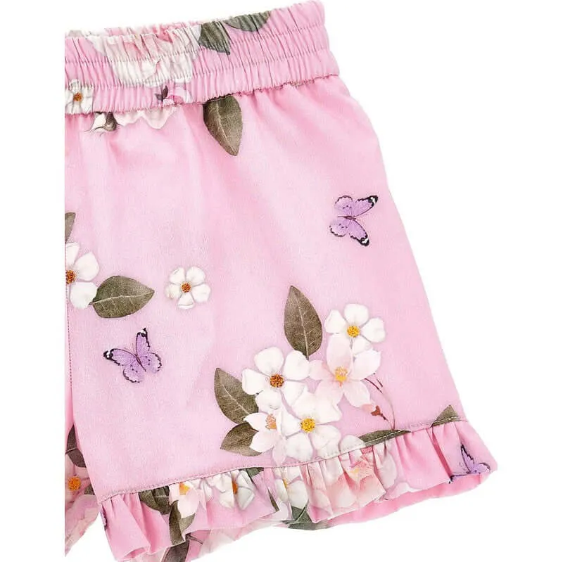 Girls Pink Rapunzel Floral Shorts