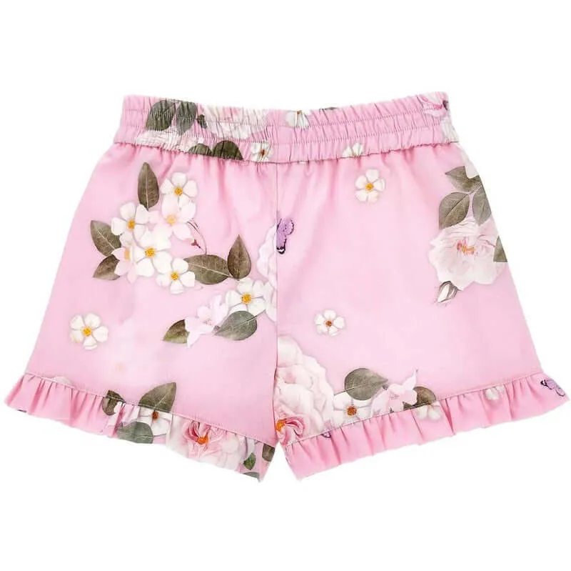 Girls Pink Rapunzel Floral Shorts
