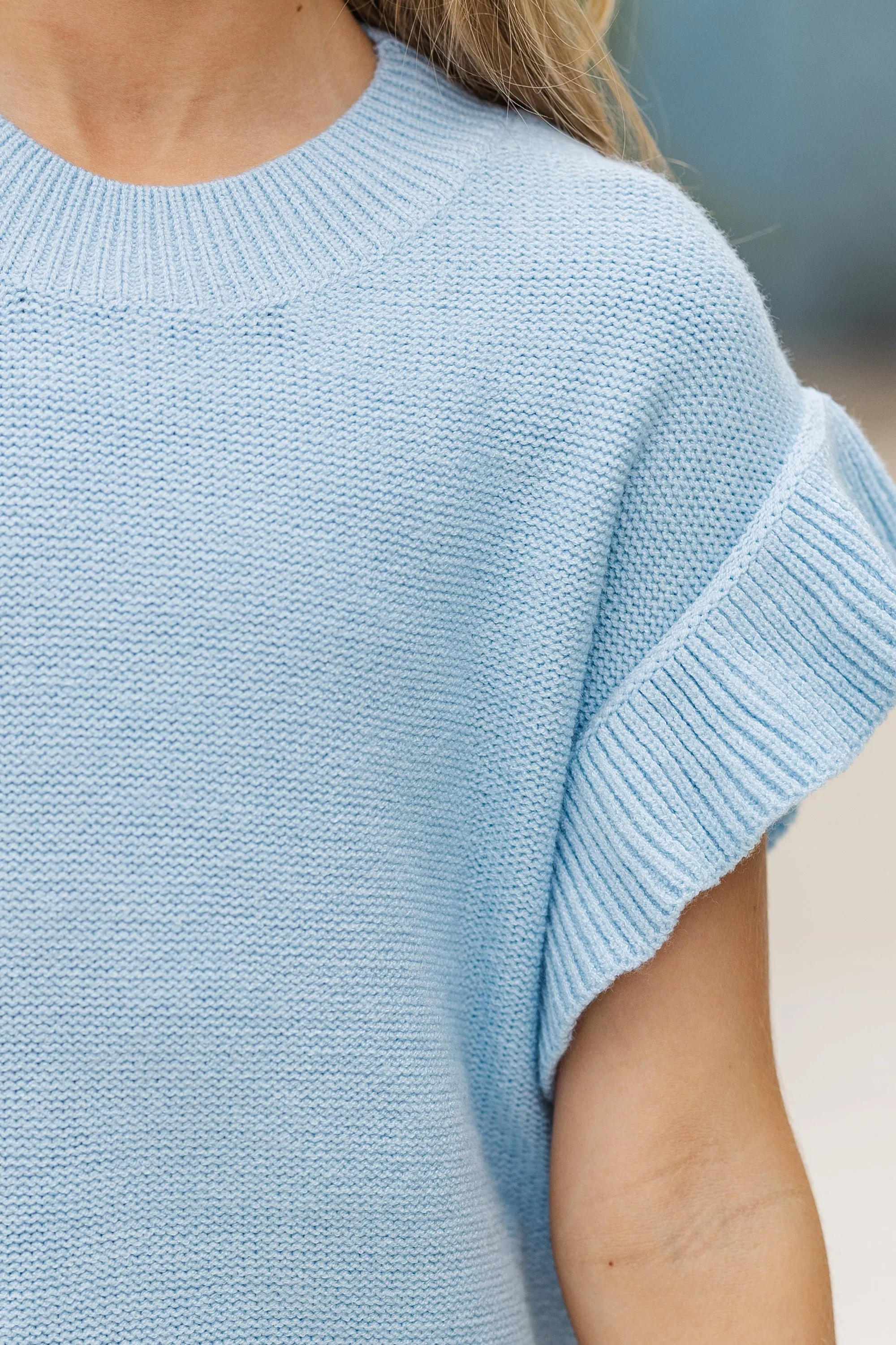 Girls: The Jessica Light Blue Ruffle Knit Sweater