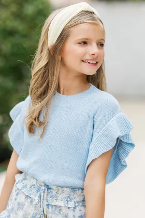 Girls: The Jessica Light Blue Ruffle Knit Sweater