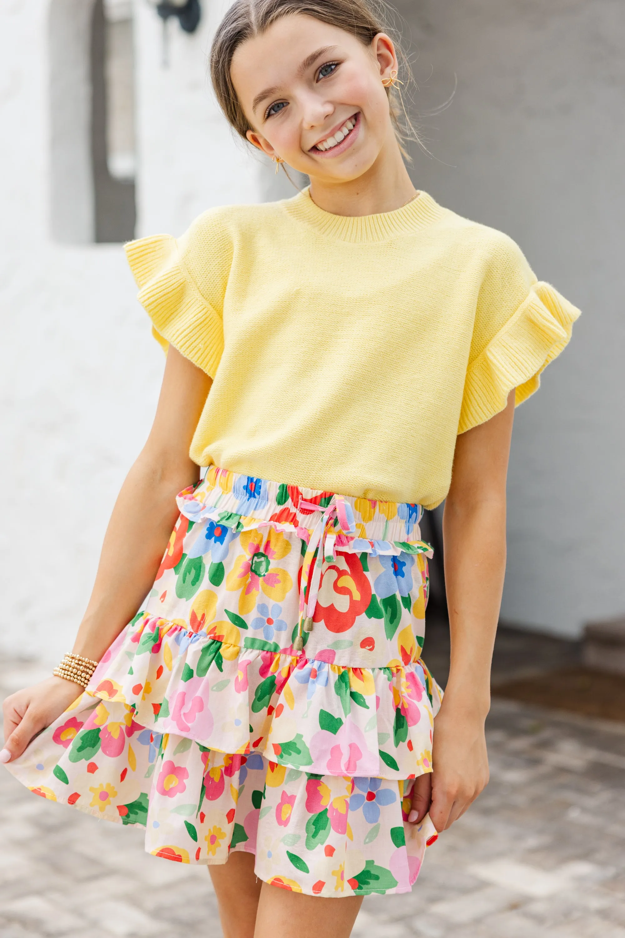 Girls: The Jessica Yellow Ruffle Knit Sweater