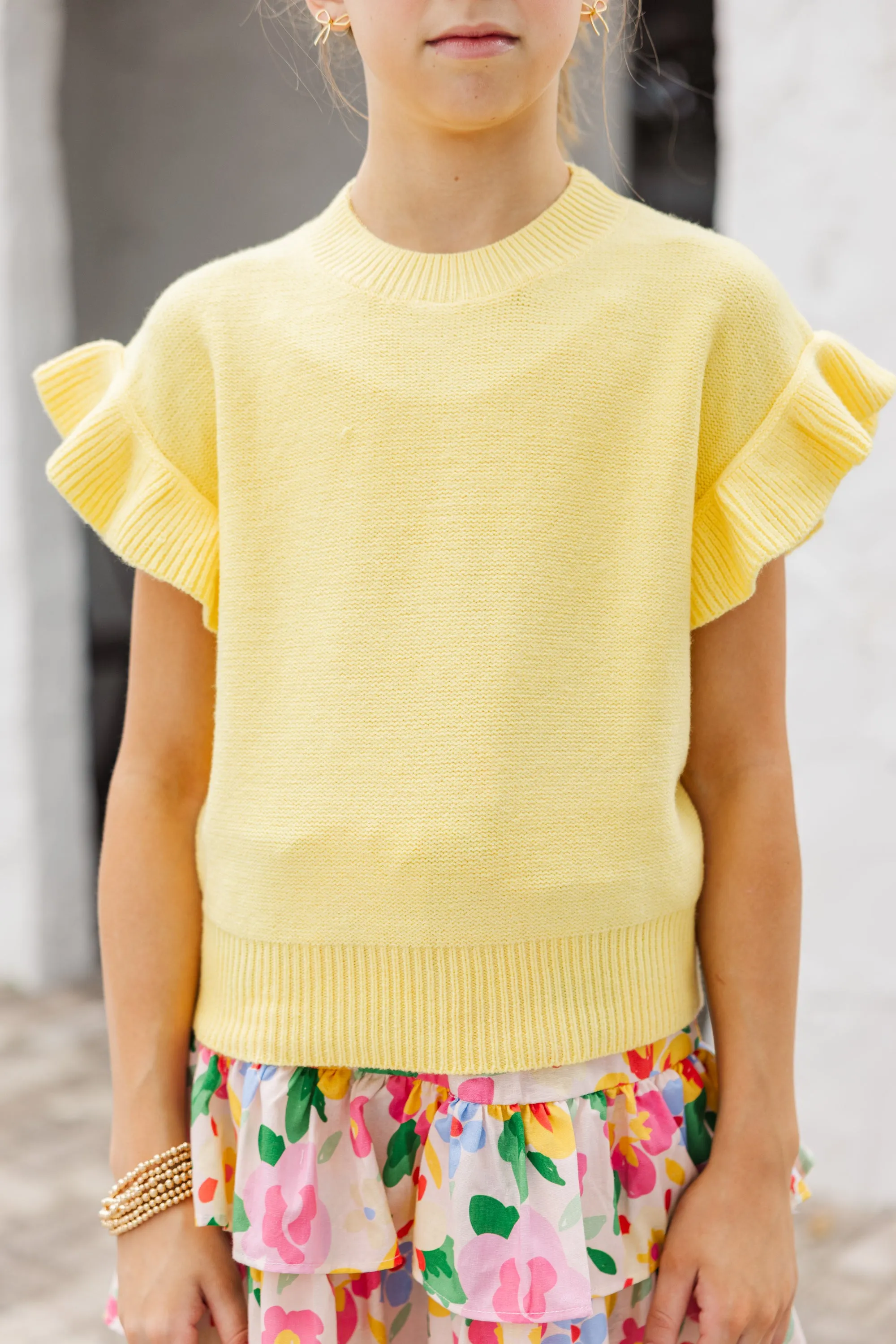 Girls: The Jessica Yellow Ruffle Knit Sweater