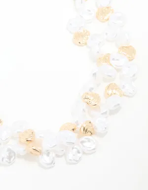Gold Beaded Pearl Molten Layered Necklace