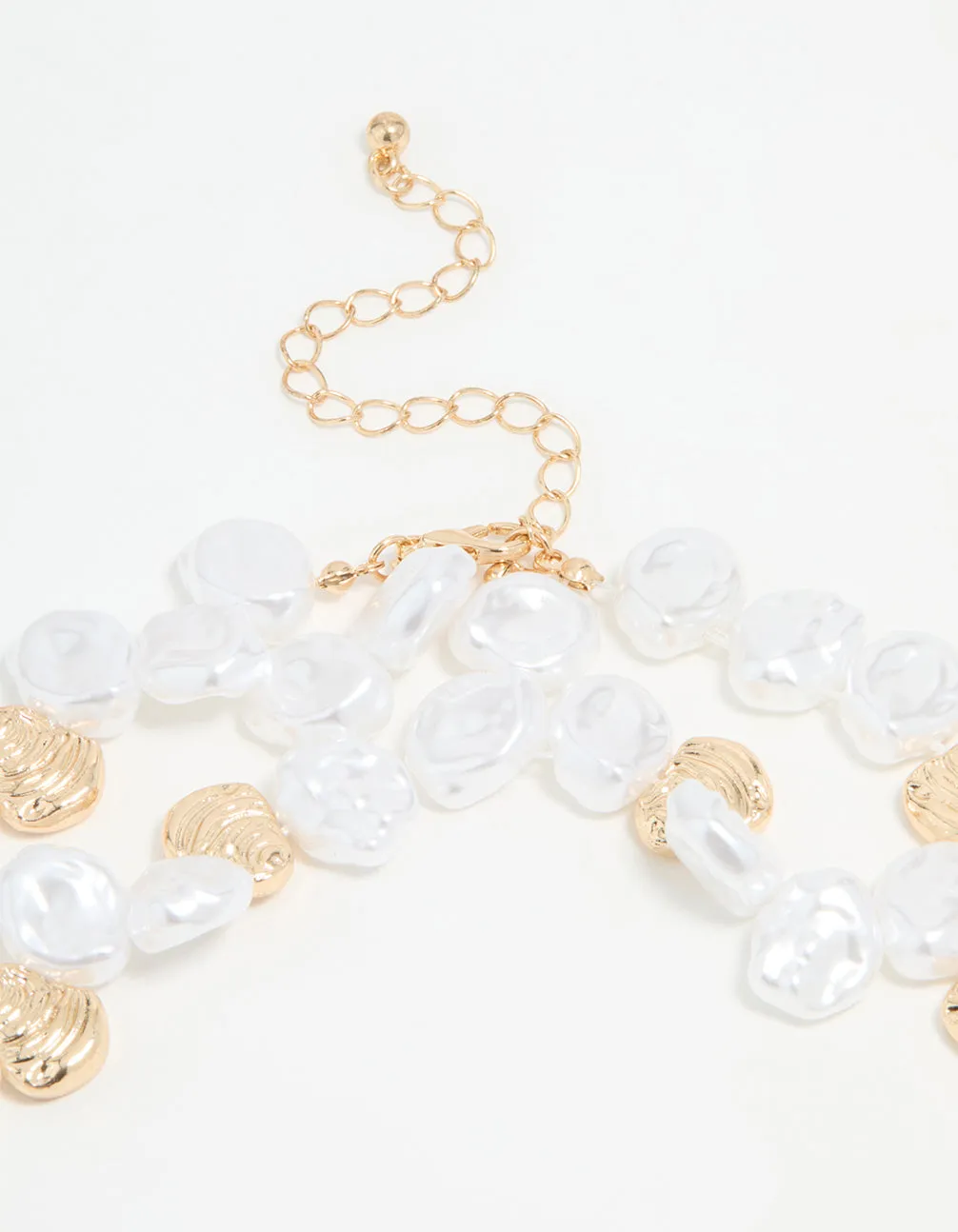 Gold Beaded Pearl Molten Layered Necklace