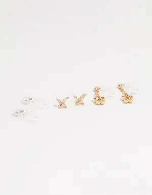 Gold Drop Floral Cuff Earrings 4-Pack