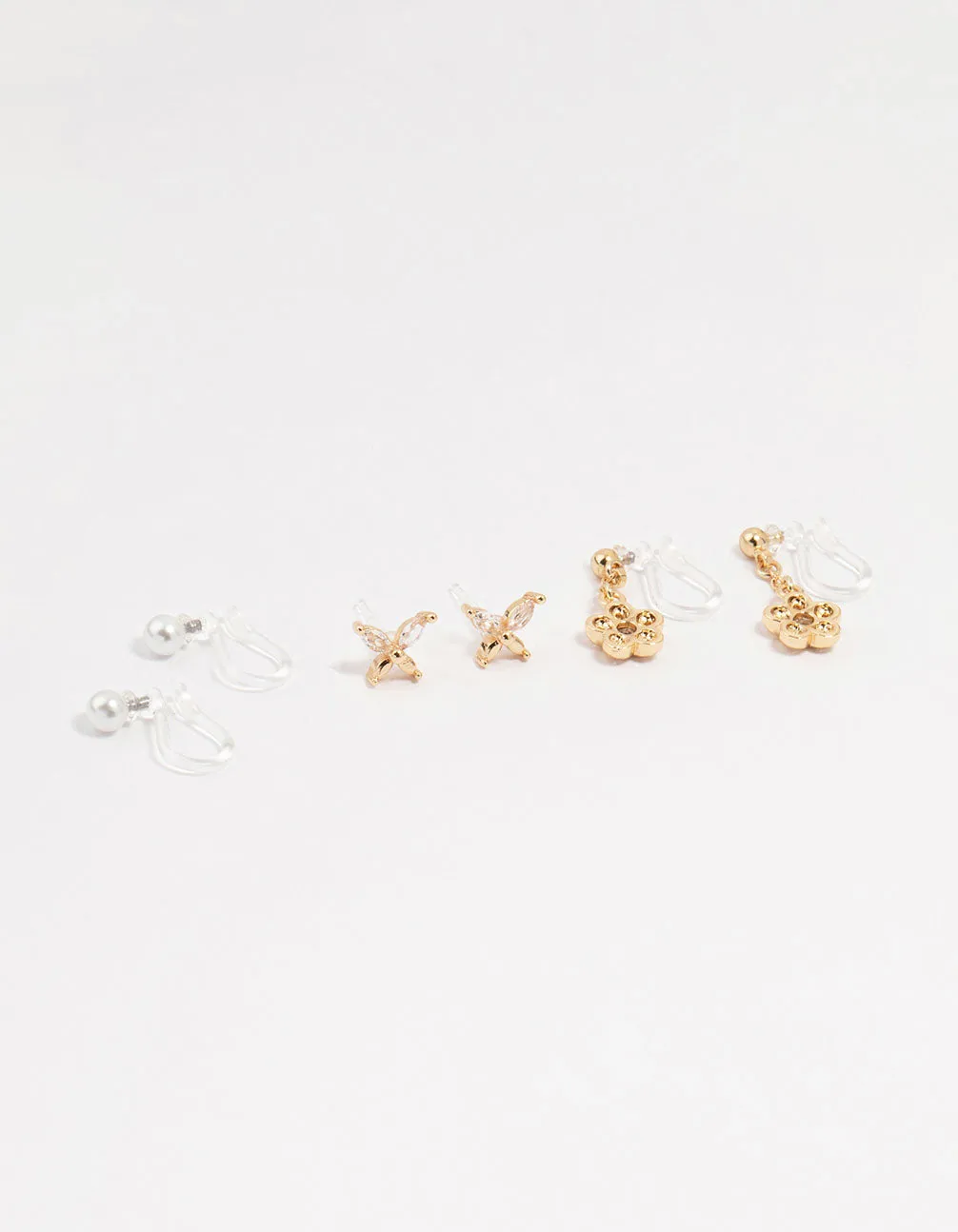Gold Drop Floral Cuff Earrings 4-Pack