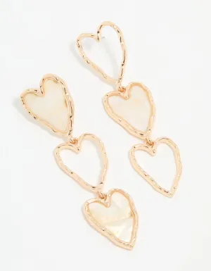 Gold Genuine Shell Heart Layered Drop Earrings