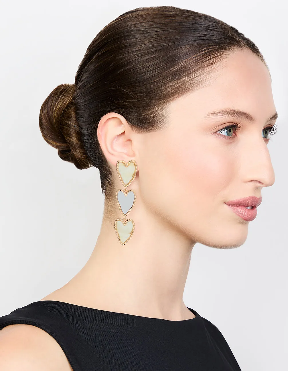 Gold Genuine Shell Heart Layered Drop Earrings