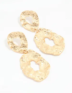 Gold Hammered Circle Drop Earrings