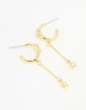 Gold Plated Cubic Zirconia Star Chain Drop Earrings