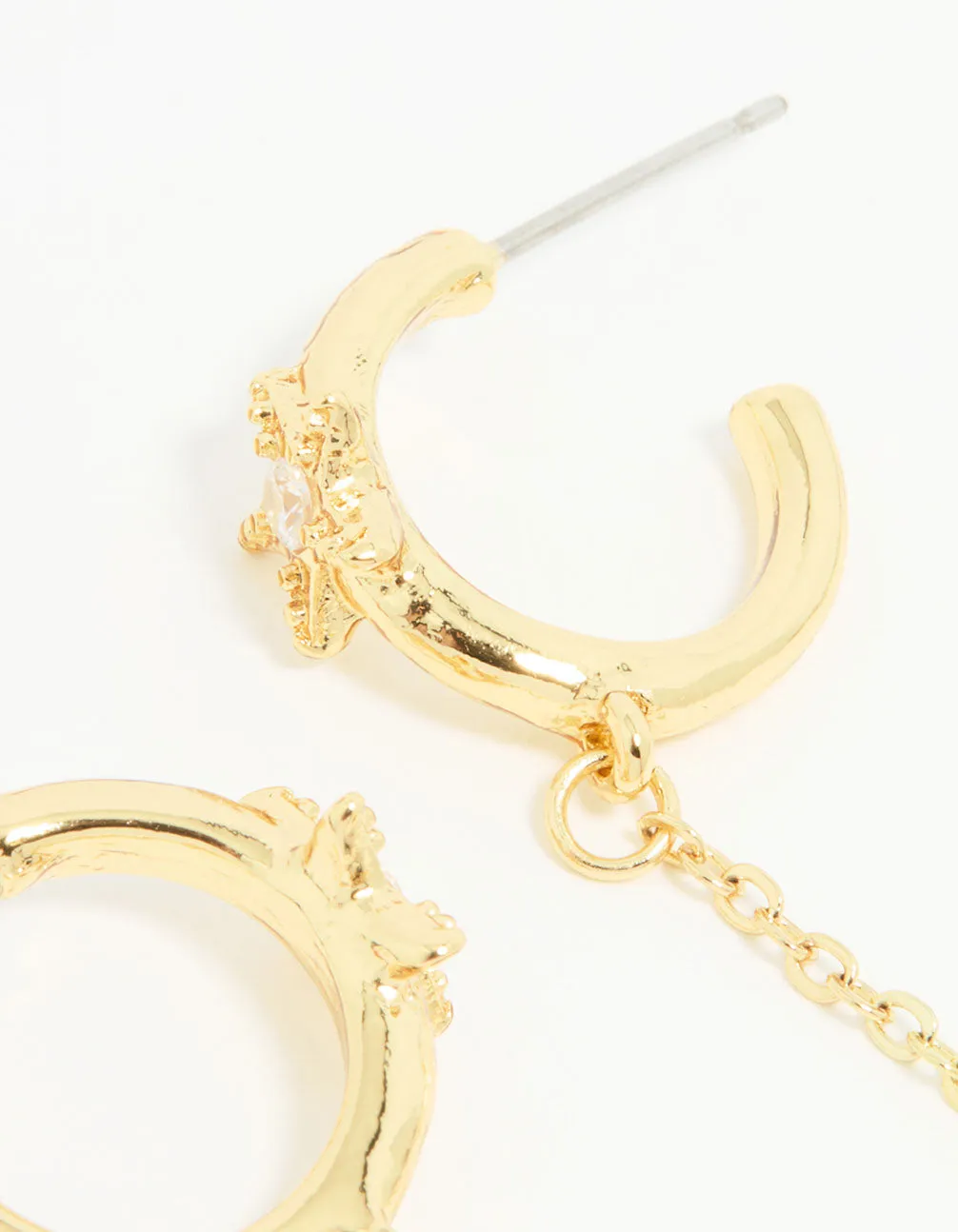 Gold Plated Cubic Zirconia Star Chain Drop Earrings