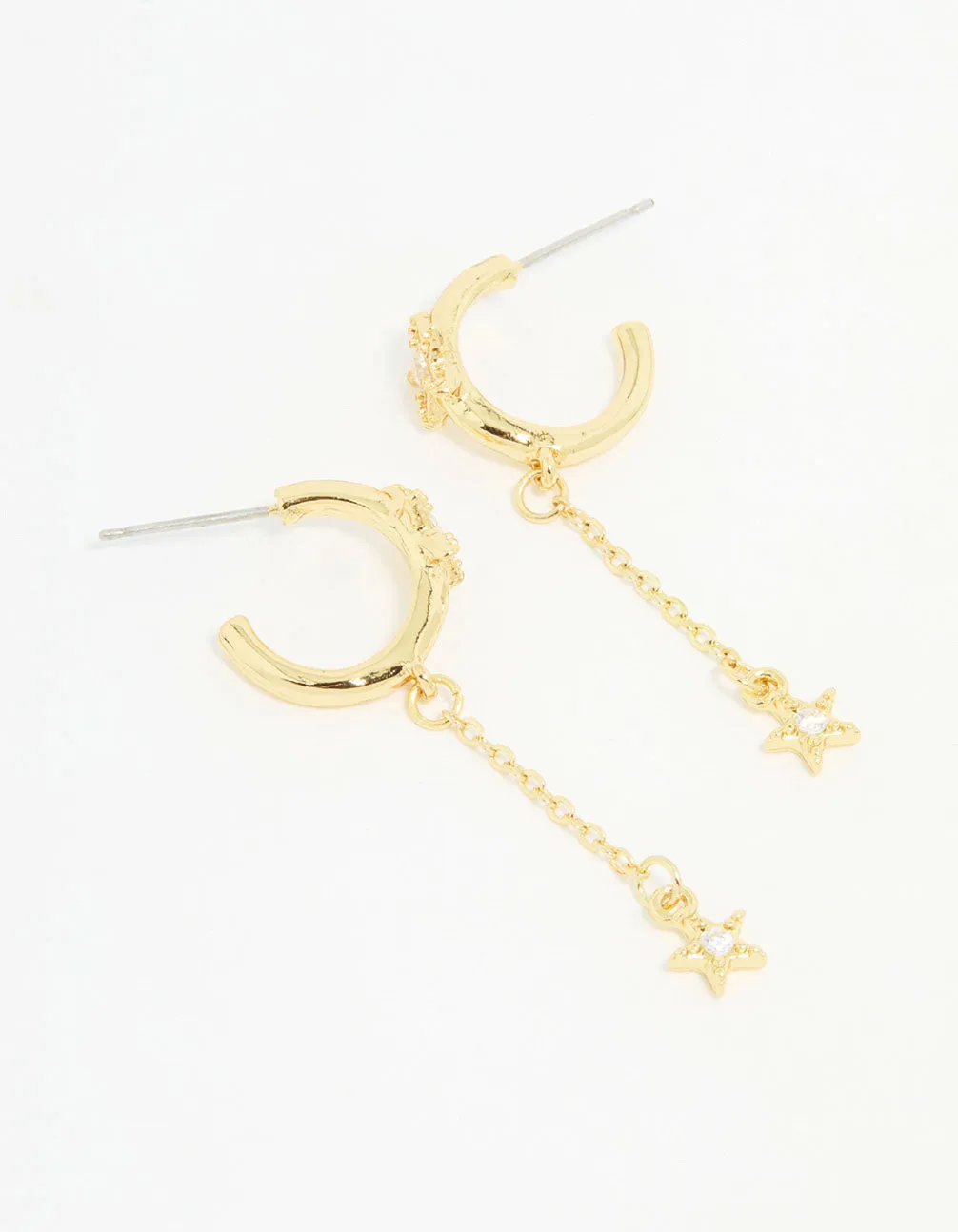 Gold Plated Cubic Zirconia Star Chain Drop Earrings