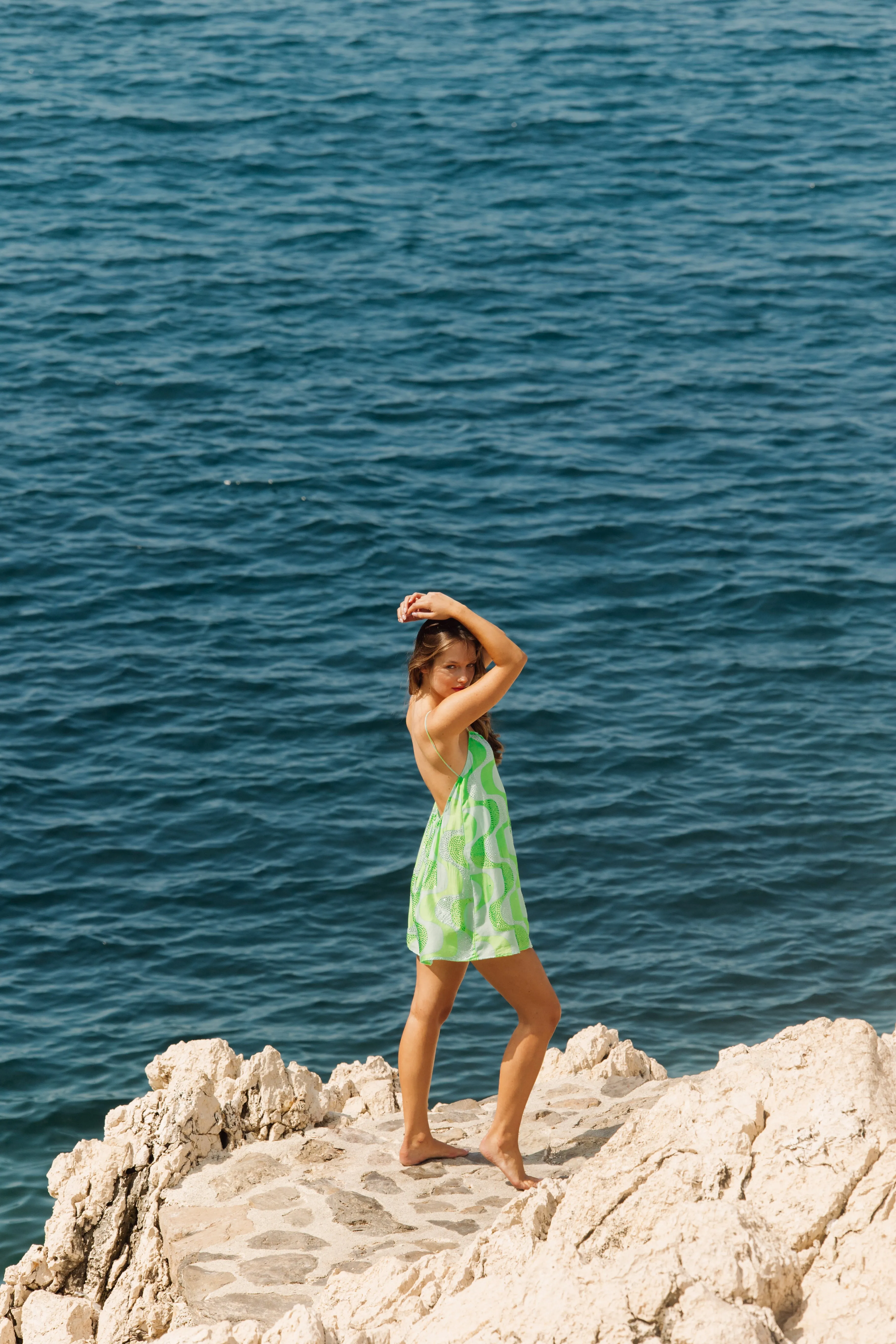 Grace Short Dress - Amazonia Lime & Pool