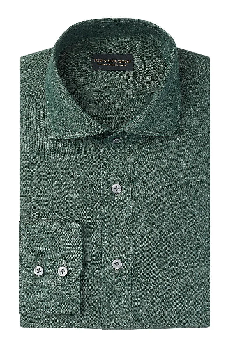 Green One Piece Collar Linen Popover Shirt