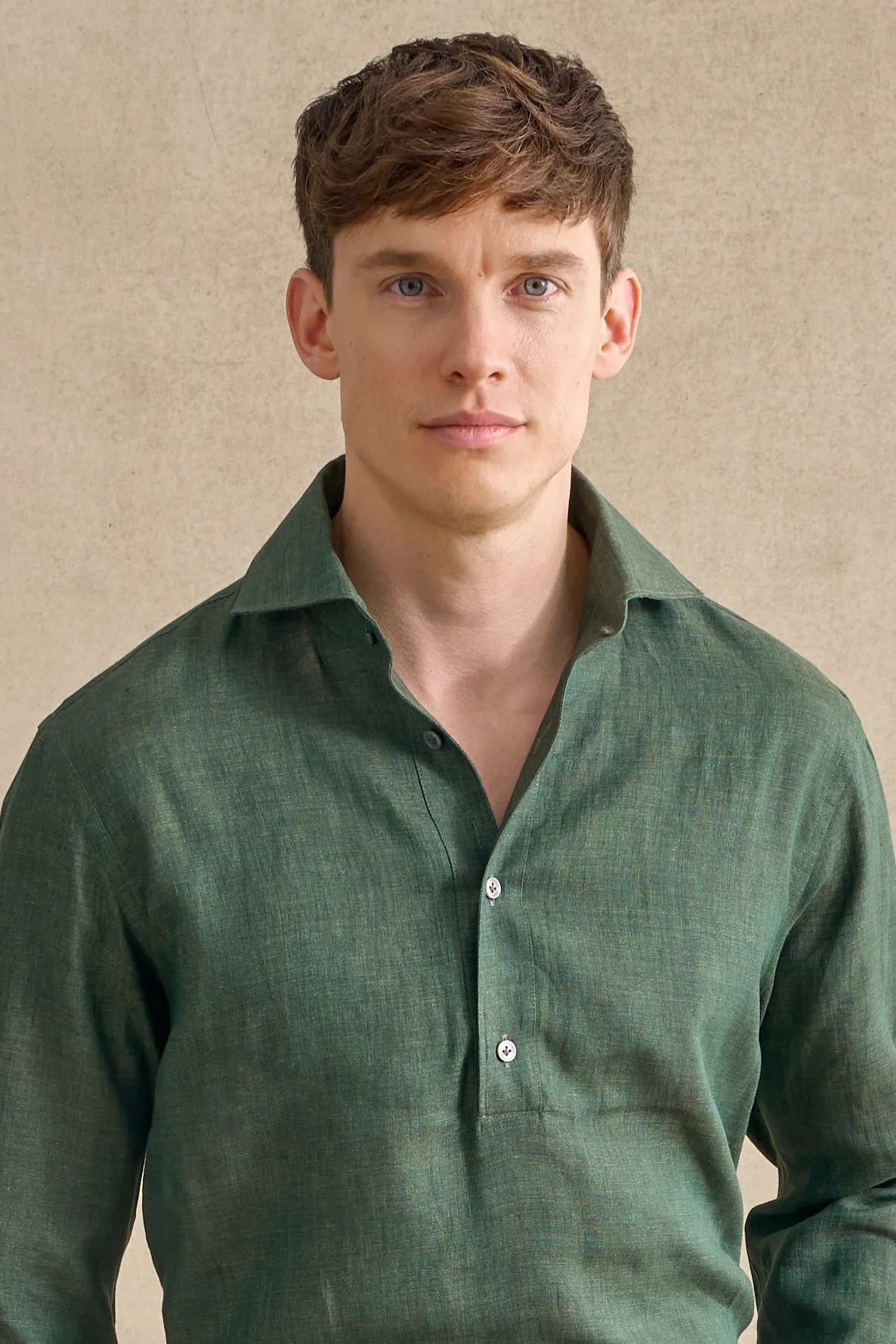 Green One Piece Collar Linen Popover Shirt