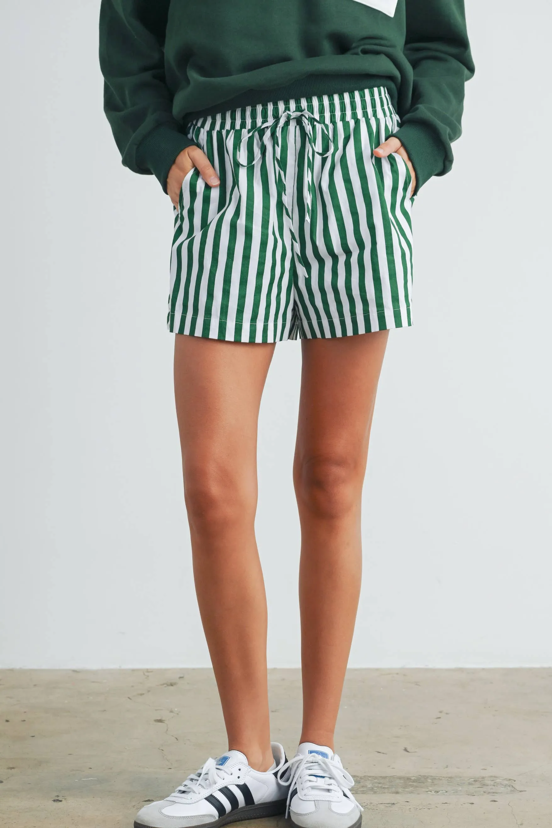 Green Striped Drawstring Boxer Shorts