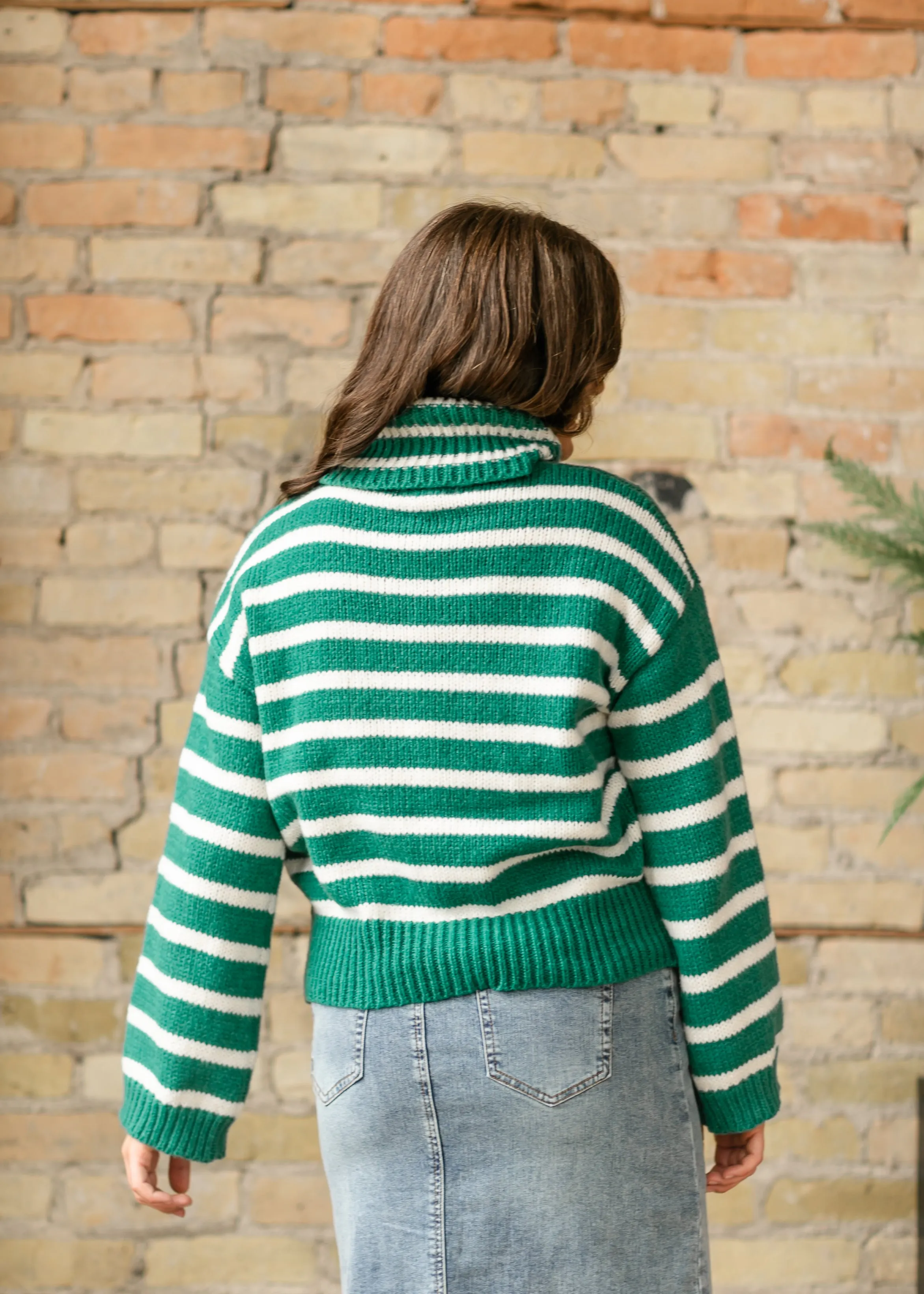 Green Striped Turtleneck Sweater - FINAL SALE